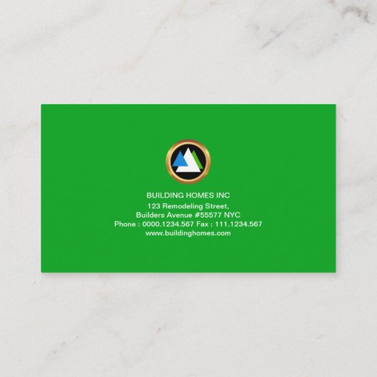 精力的で若々しいレトロの緑の一流の建築業者 名刺 (裏面)