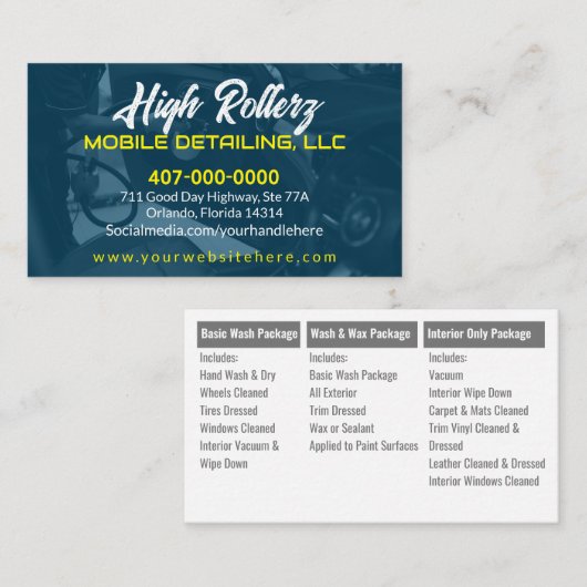 精密洗浄ブシンを詳述するモバイルカーウォッシュ 名刺 (正面/裏面)