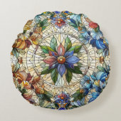 精巧で複雑なステンドグラスデザイン ラウンドクッション (正面)