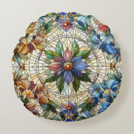 精巧で複雑なステンドグラスデザイン ラウンドクッション
