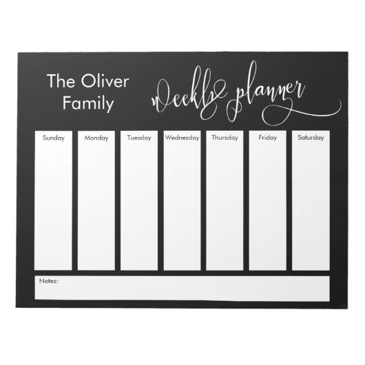 精巧なスクリプトシンプルプランナーウィークリーブラック ノートパッド (正面)