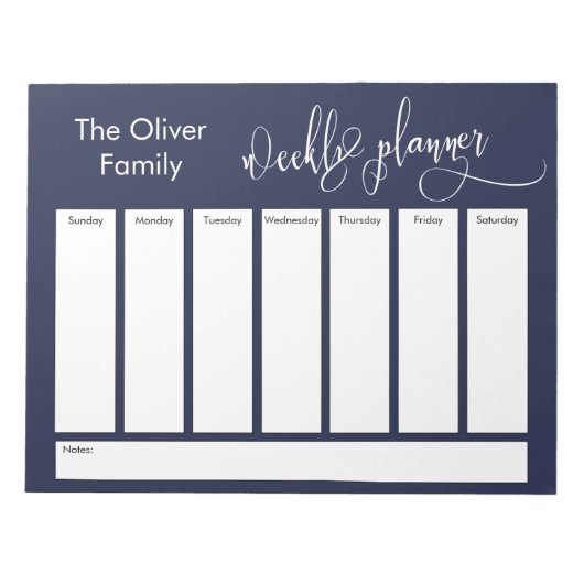 精巧なスクリプトシンプルプランナーウィークリー海軍 ノートパッド (正面)