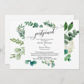 精巧なスクリプトEucalyptus延期結婚のカード 招待状 (正面/裏面)
