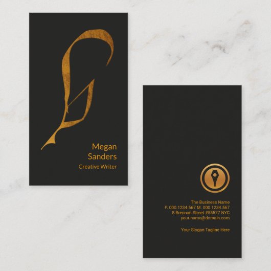 精巧なフェイク金ゴールドフェザーペンクリエイティブ作家 名刺 (正面/裏面)