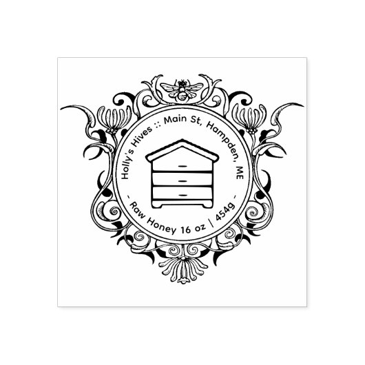 精巧なミツバチのフレームHONEYの巣とnet wt ラバースタンプ (インプリント)