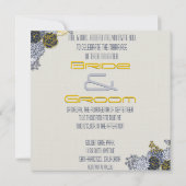 精巧な海軍と黄色のフローラ結婚の招待客 招待状 (裏面)