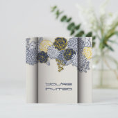 精巧な海軍と黄色のフローラ結婚の招待客 招待状 (スタンド正面)