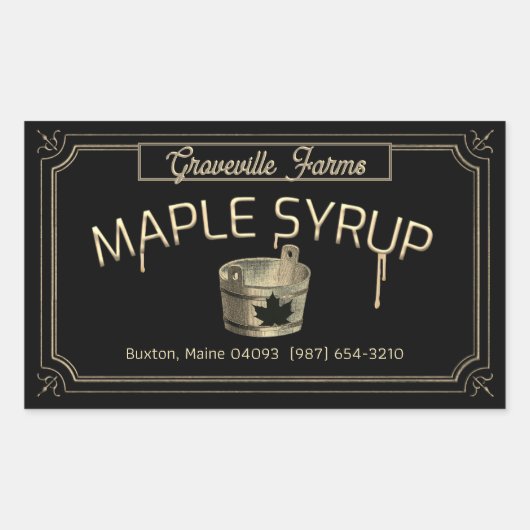 精巧な縁どヴィンテージバケットメープルシロップ黒 長方形シール (正面)