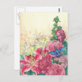 精巧な花模様とハミングバード水彩,カスタム ポストカード (正面/裏面)
