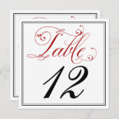 精巧な赤いスクリプトテーブル番号カード 招待状 (正面/裏面)