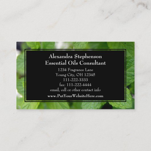 精油ビジネス健康ホリスティックのミント 名刺 (裏面)