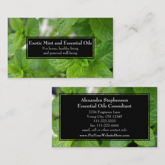 精油ビジネス健康ホリスティックのミント 名刺 (正面/裏面)