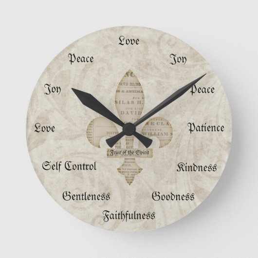 精神のキリスト教の美徳のヴィンテージのフルーツ ラウンド壁時計 (正面)