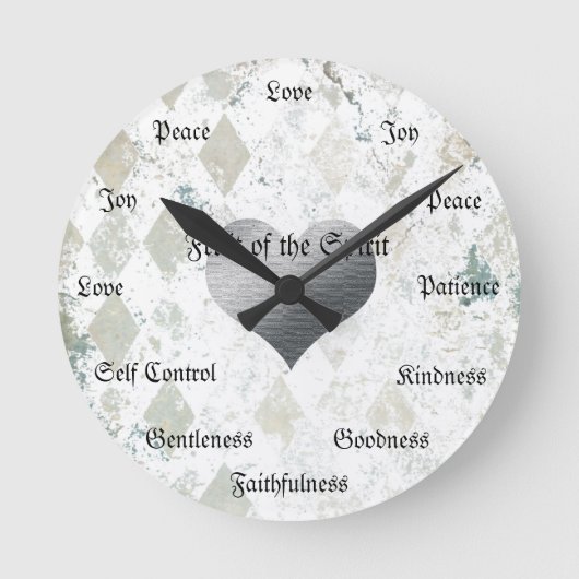 精神のキリスト教の美徳のヴィンテージの金ゴールドのフルーツ ラウンド壁時計 (正面)