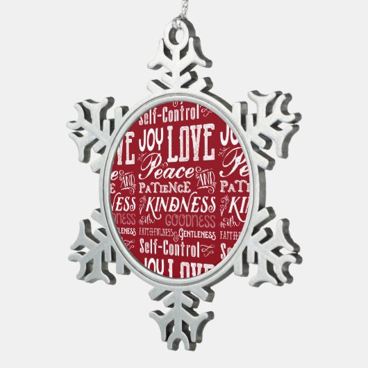精神のタイポグラフィのクリスマス愛喜びのフルーツ スノーフレークピューターオーナメント (右)