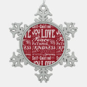 精神のタイポグラフィのクリスマス愛喜びのフルーツ スノーフレークピューターオーナメント (正面)