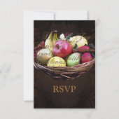 精神のフルーツ、ブラウンの色彩の鮮やかなバスケット 出欠カード (正面)
