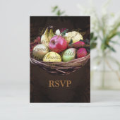 精神のフルーツ、ブラウンの色彩の鮮やかなバスケット 出欠カード (スタンド正面)