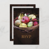 精神のフルーツ、ブラウンの色彩の鮮やかなバスケット 出欠カード (正面/裏面)