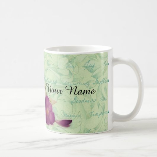 精神の緑および紫色の花のフルーツ コーヒーマグカップ (右)
