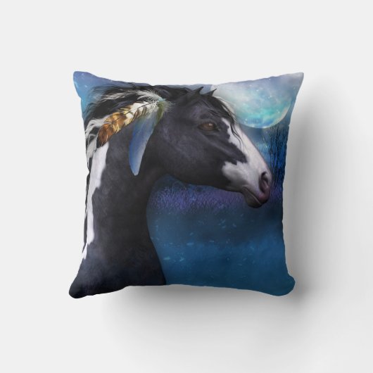 精神の馬のウマ科のな枕、ファンタジーの芸術 クッション (裏面)