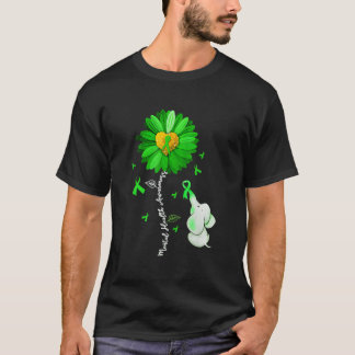 精神健康啓発 グリーンリボン エレファント Tシャツ