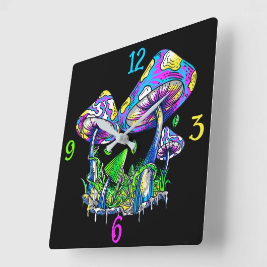 精神病キノコ スクエア壁時計 (傾斜)