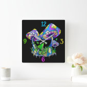 精神病キノコ スクエア壁時計 (ホーム)