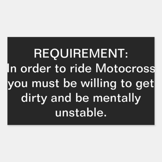 「精神的に不安定なモトクロス」要件ステッカー 長方形シール (正面)