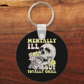 精神的に病気だがハロウィーンの骨格を完全に冷やす キーホルダー (正面)