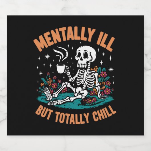 精神的に病気だがハロウィーンの骨格を完全に冷やす ビールラベル (シングルラベル)