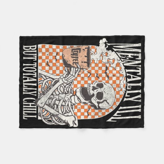 精神的に病気だがハロウィーンの骨格を完全に冷やす フリースブランケット (正面(横))