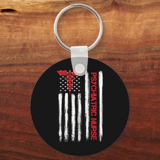 精神科ナースアメリカ国旗RN精神衛生P キーホルダー (正面)