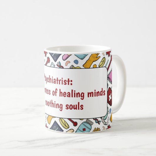 精神科医 縮小 医療 ユーモア ドクター パターン ギフト コーヒーマグカップ (正面右)
