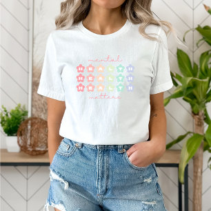 精神衛生に関する問題 レトロフラワーズパステルレインブ Tシャツ
