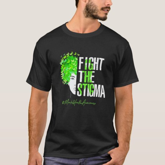 精神衛生問題啓発 グリーンリボン 偏見と闘おう Tシャツ (正面)