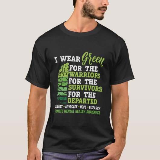 精神衛生意識向上のためにグリーンを着用して 恥をなくそう Tシャツ (正面)