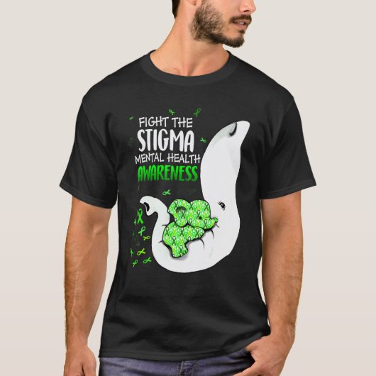 精神衛生意識向上 グリーンリボン 偏見と闘おう Tシャツ (正面)