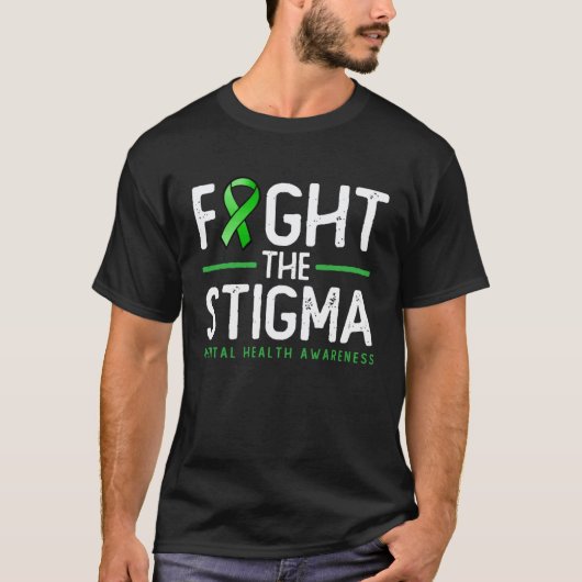 精神衛生 緑のリボンTシャツ 偏見と闘おう A Tシャツ (正面)