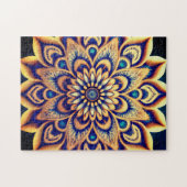 精緻なターコイズブルーゴールド花柄マンダラ ジグソーパズル (横)