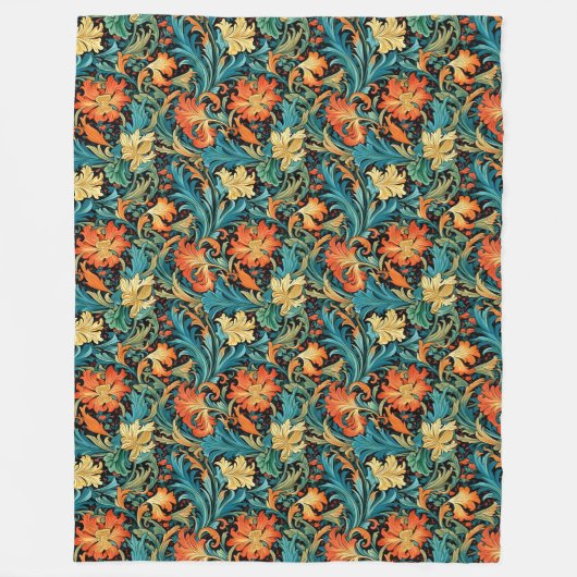 精製された植物性モリス象徴的な花のパターン フリースブランケット (正面)