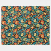 精製された植物性モリス象徴的な花のパターン フリースブランケット (正面(横))