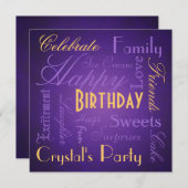 精通したタイプ誕生会の紫色の招待状 招待状 (正面/裏面)