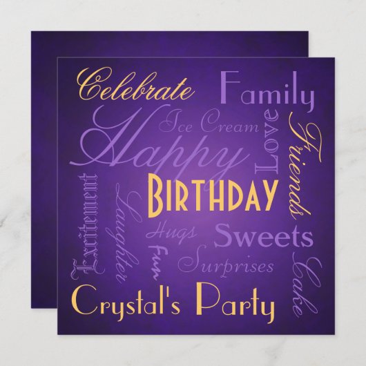 精通したタイプ誕生会の紫色の招待状 招待状 (正面/裏面)