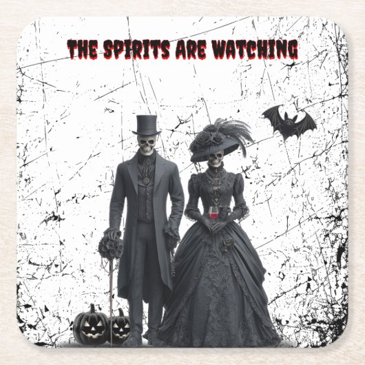 精霊はゴシック様式のハローウィンパーティを見ている スクエアペーパーコースター (正面)