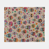 糖カラフルスカルパターンデザイン フリースブランケット (正面(横))