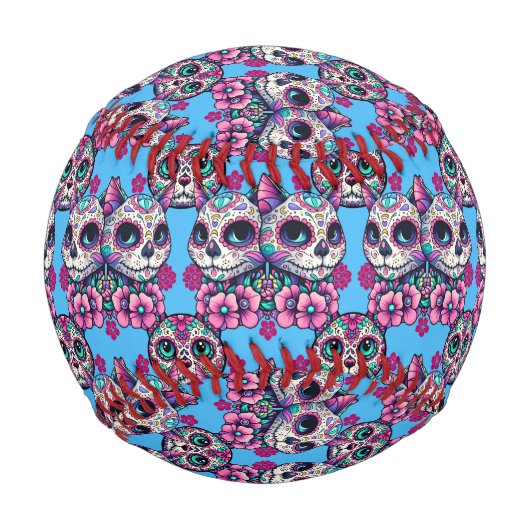 糖カラフルスカル猫パターン 野球ボール (正面)