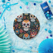 糖カラフルスカル ペーパープレート (パーティー)