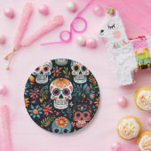 糖カラフルスカル ペーパープレート (パーティー)