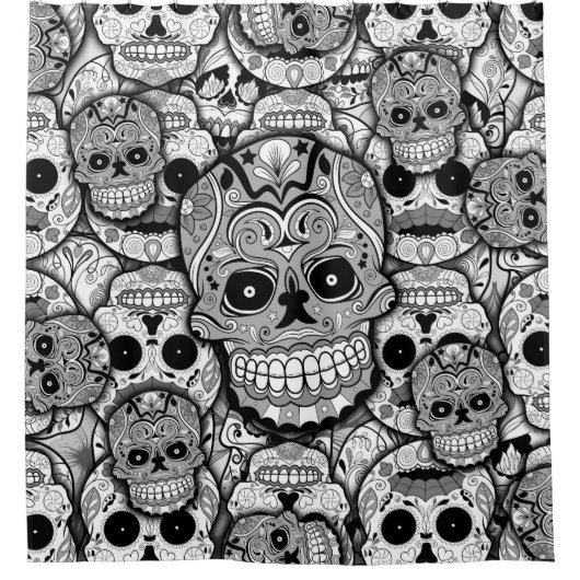 糖スカルパターン シャワーカーテン (正面)